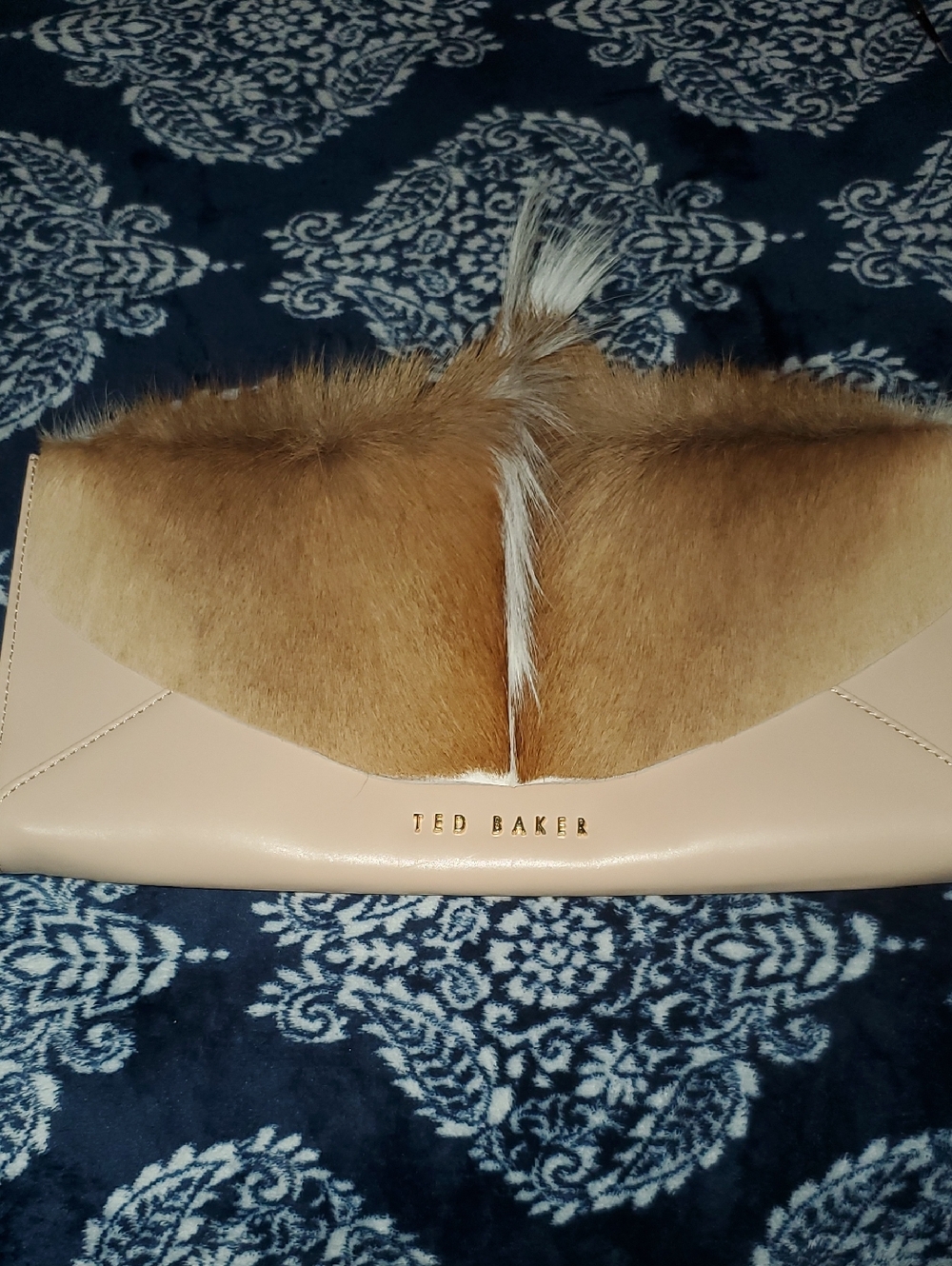 Ted Baker Leather Clutch bag. Bovine Leather And Springbok Fur.
